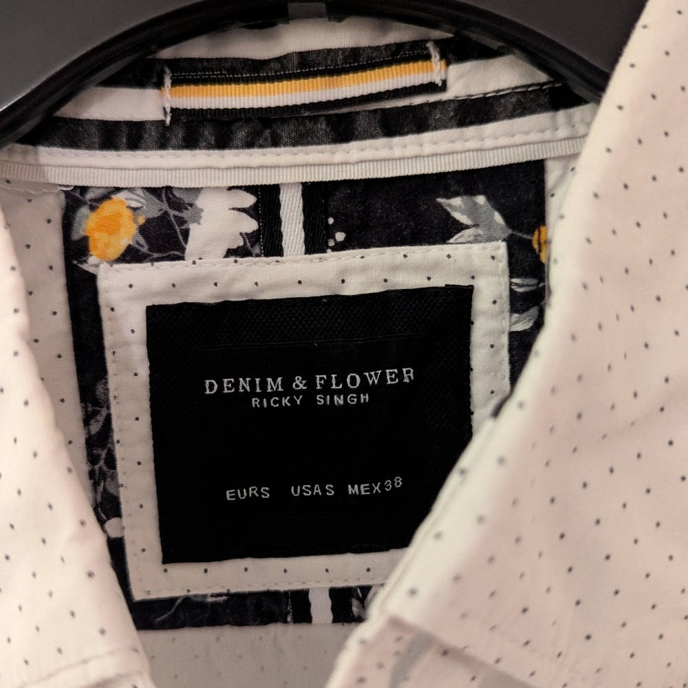 Denim & Flower White Casual Button Down Shirt